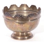 George V rose bowl of circular form with a shaped rim, set on a stepped spreading foot, Birmingham