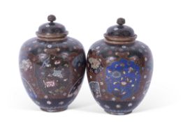 Two cloisonne jars and covers both with multi-coloured decoration (2)