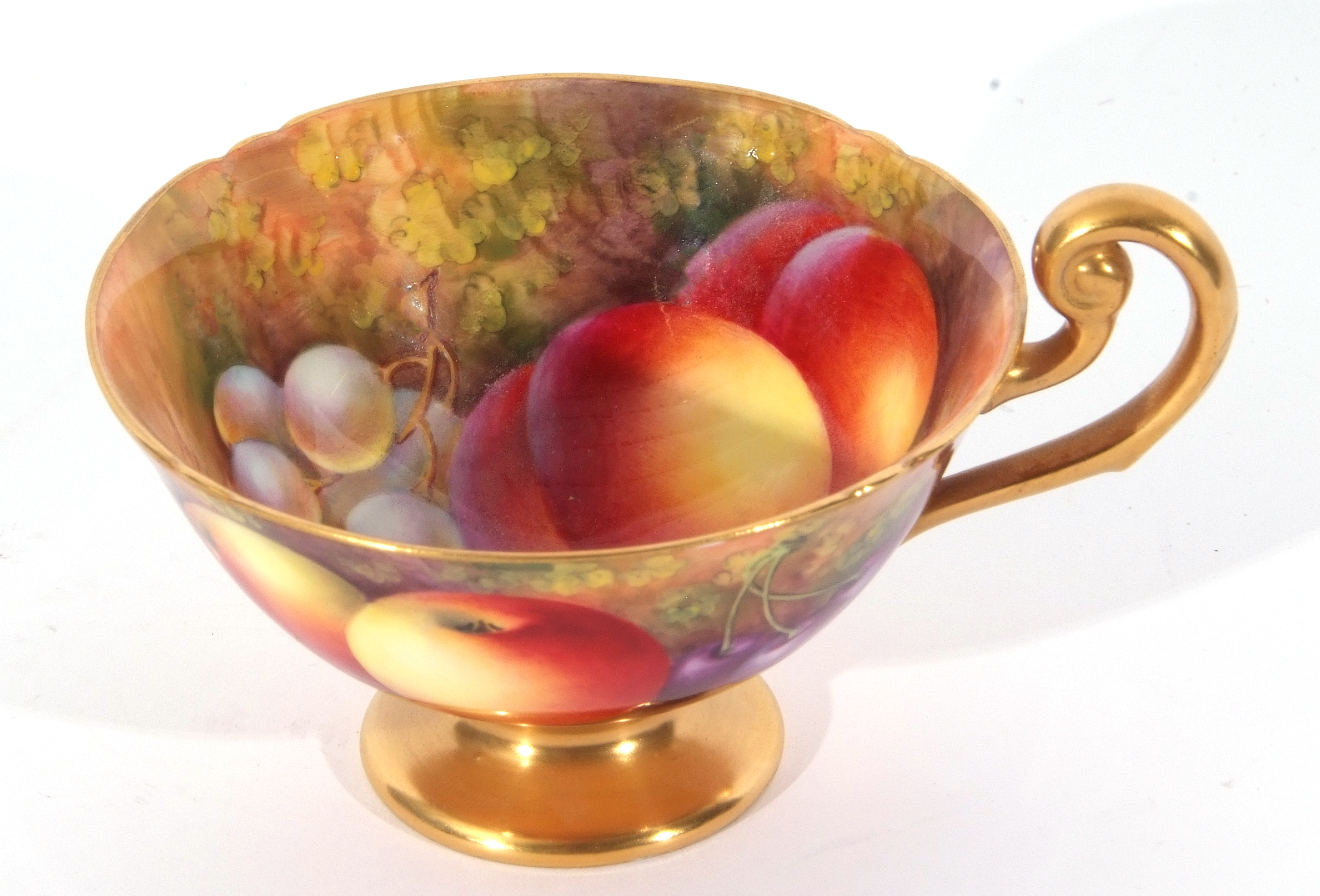 Royal Worcester cup and saucer, both decorated with fruit by Harry Ayrton, signature to cup and - Image 9 of 10