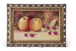 Royal Worcester style plaque painted with fruit, indistinctly signed, 22cm diam