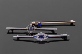 Mixed Lot: French Art Deco sapphire and diamond brooch, the centre with an oval faceted sapphire