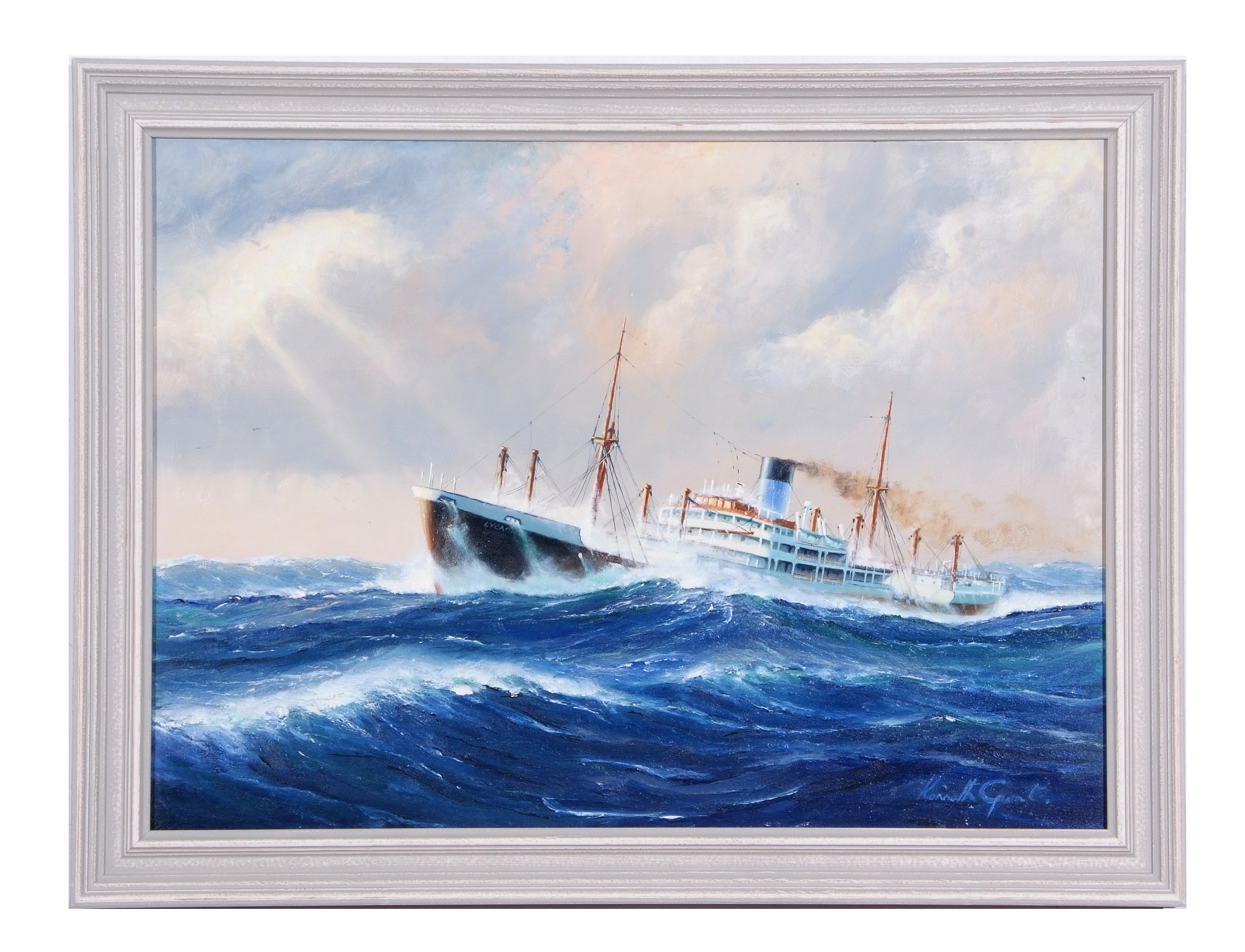 Kenneth Grant (British b.1934), the merchant ship Lycaon in high seas. Oil on canvas, signed, 40 x - Image 2 of 2