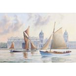 Kenneth Grant (British b.1934), Sailboats on the Thames before Greenwich's Old Royal Naval