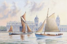 Kenneth Grant (British b.1934), Sailboats on the Thames before Greenwich's Old Royal Naval