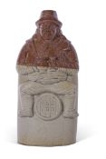 Brampton (Oldfield Pottery) flask moulded as a man on a barrel with the title "Old Tom", impressed