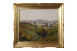 Herbert Rushton Wibberley RBA (British, 1884-1955), A rural landscape overlooking a parish church in
