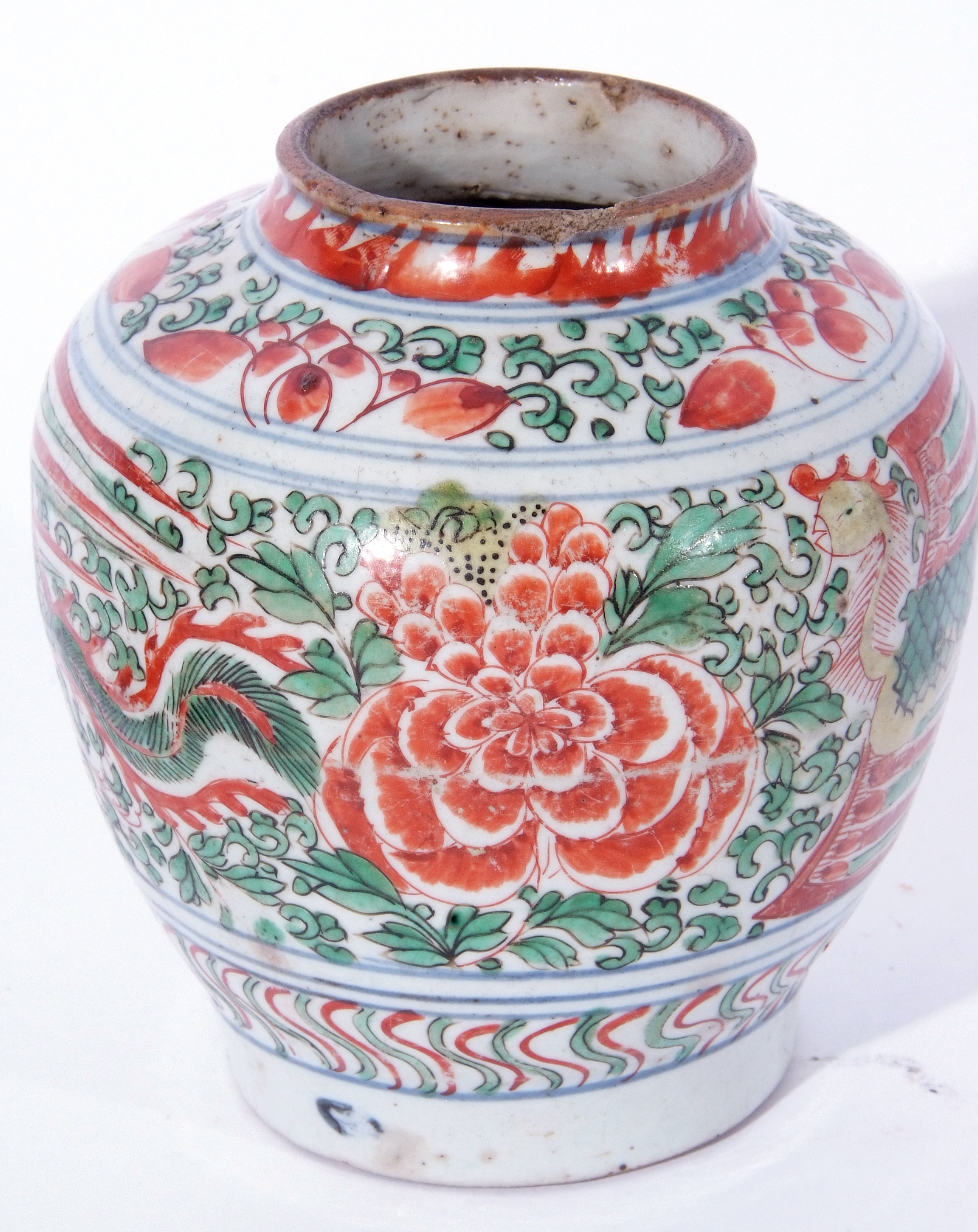 Ceramic jar, possibly Middle Eastern, decorated in iron red and green enamels with a Ming type - Image 6 of 9