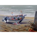 Kenneth Grant (British b.1934), Two fishing boats at low tide. Oil on canvas, signed, unframed. 40 x