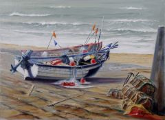 Kenneth Grant (British b.1934), Two fishing boats at low tide. Oil on canvas, signed, unframed. 40 x