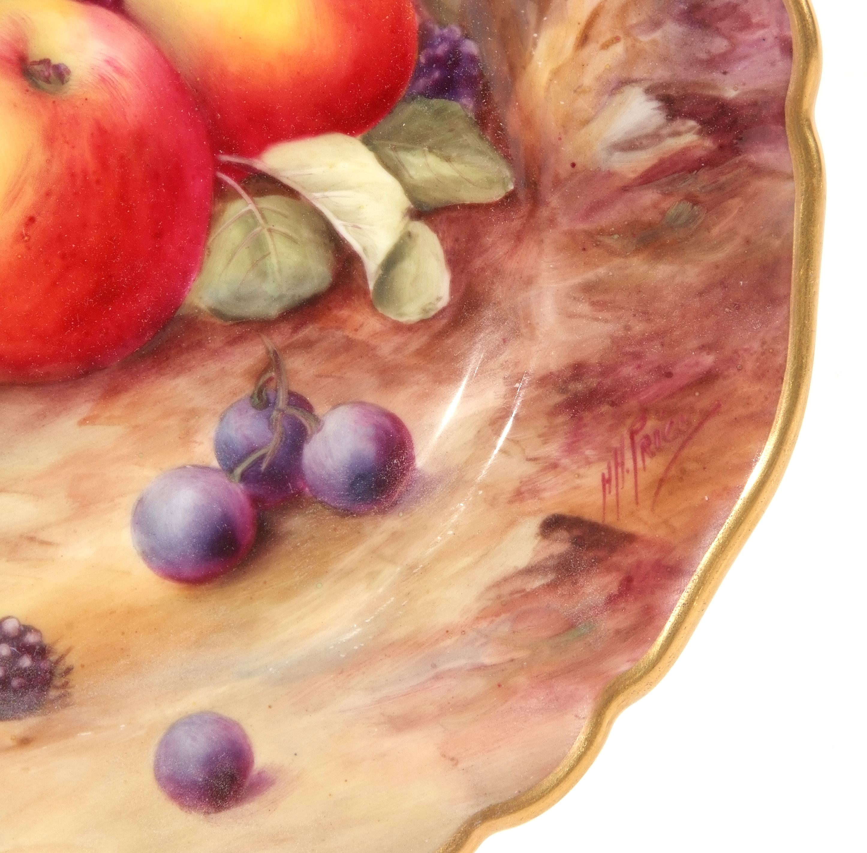 Royal Worcester plate painted with fruit, signed by H Price, puce factory mark to base, 23cm diam - Image 2 of 2