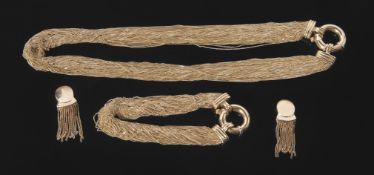 Modern Venetian 750 stamped multi-trace chain necklet, together with matching bracelet, and a pair