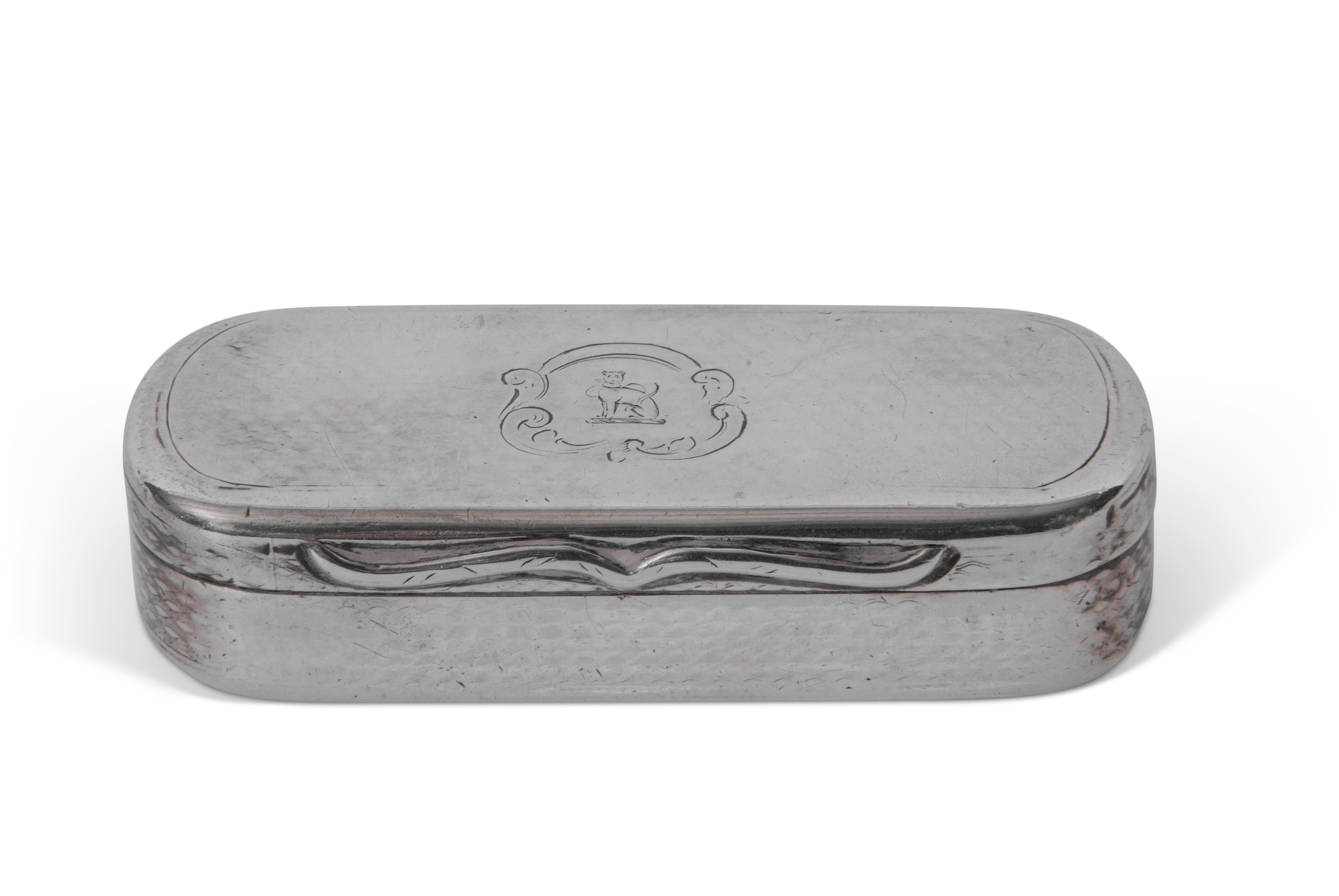 Victorian silver snuff box of oval design, having all over worn engine turned decoration,