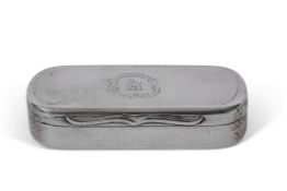 Victorian silver snuff box of oval design, having all over worn engine turned decoration,