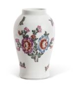 Lowestoft porcelain small baluster vase with a polychrome design of flowers, possibly by the tulip