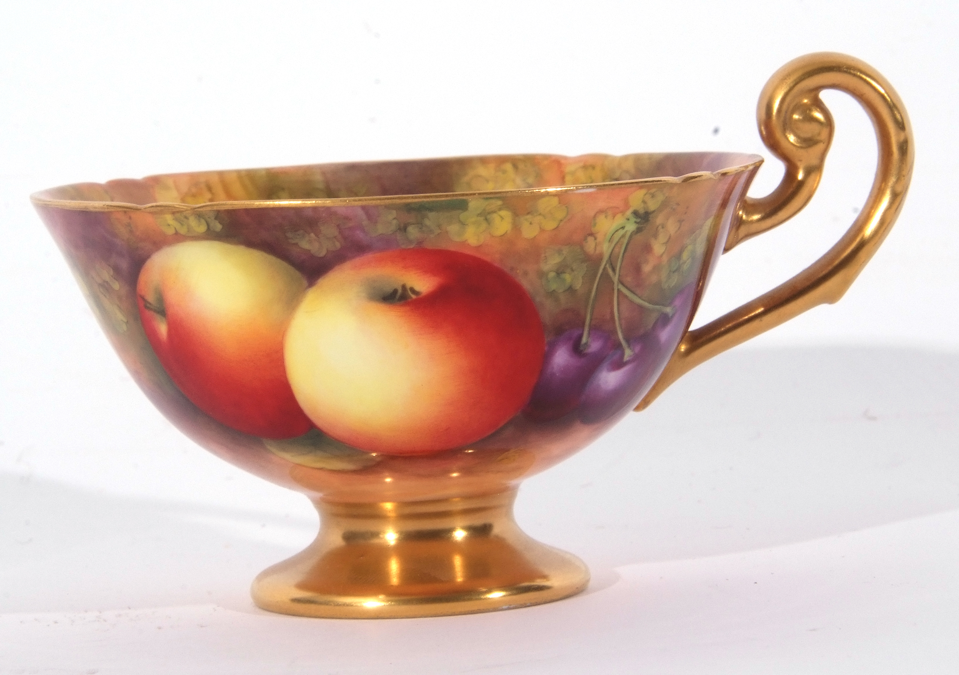 Royal Worcester cup and saucer, both decorated with fruit by Harry Ayrton, signature to cup and - Image 5 of 10