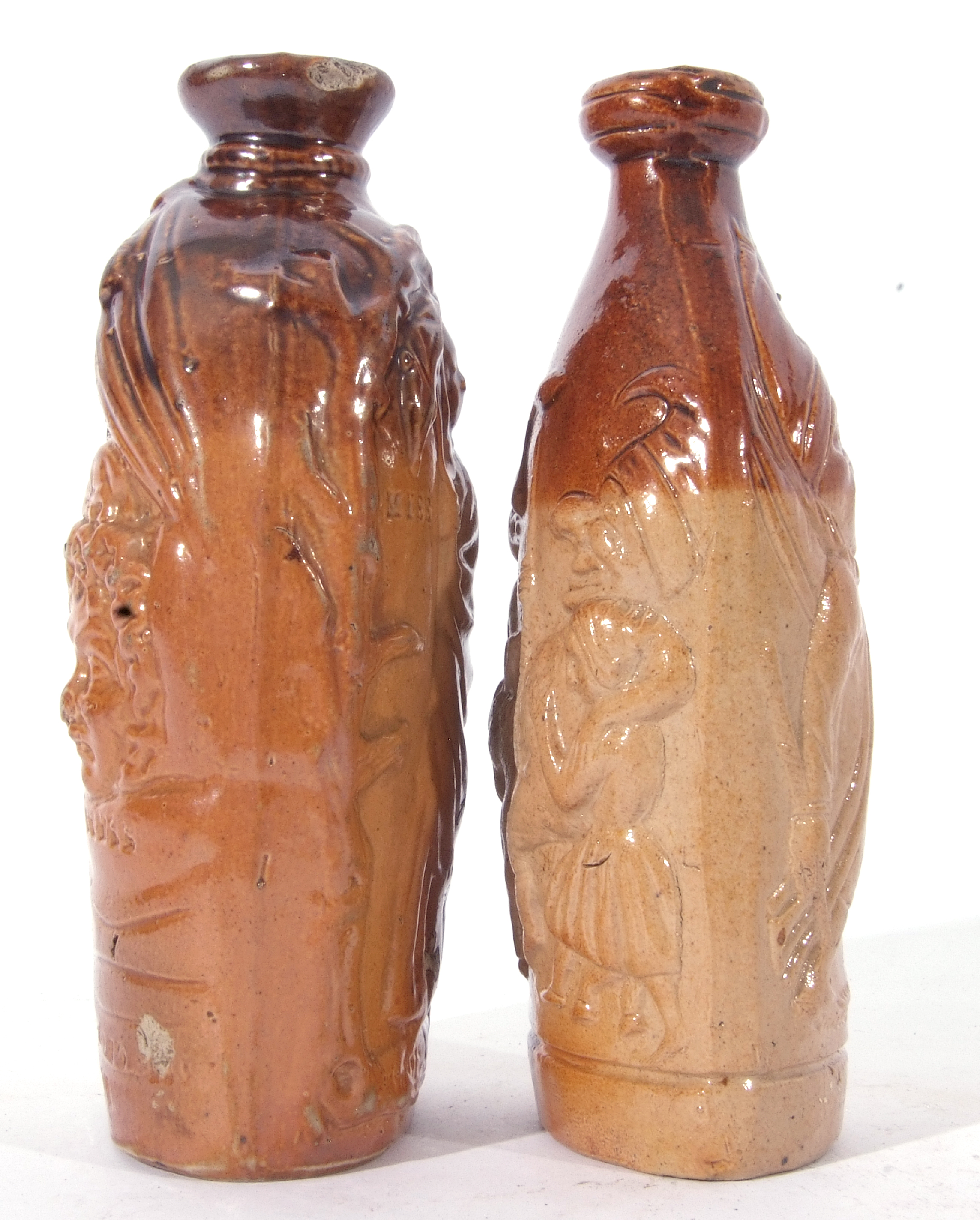 Mrs Caudle salt glazed spirit flask impressed with heads of Mr & Mrs Caudle, the reverse with Miss - Image 5 of 6