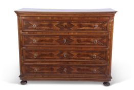 Austrian parquetry inlaid walnut and rosewood chest of four long drawers, later fitted with a