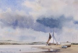 Adrian Taunton (British, b.1939), 'Going Afloat - Blakeney'. Watercolour on paper, signed 1988. 25 x