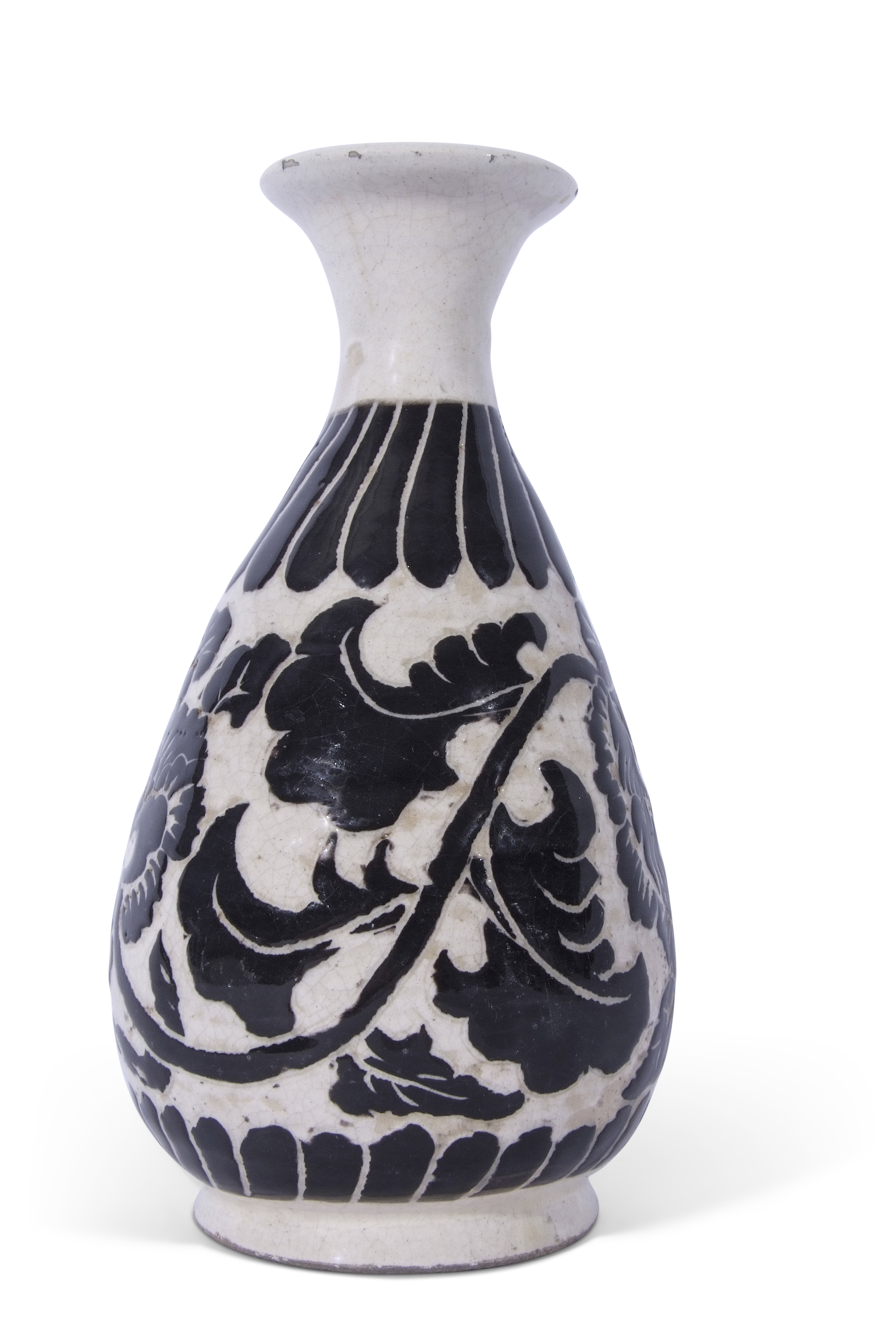 Interesting Chinese pottery vase of baluster shape, decorated in relief with a black design on white - Image 2 of 2