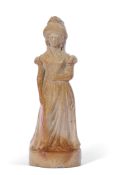 Large salt glaze flask, possibly Lambeth, modelled as a lady, possibly Mrs Clark, Mistress of the