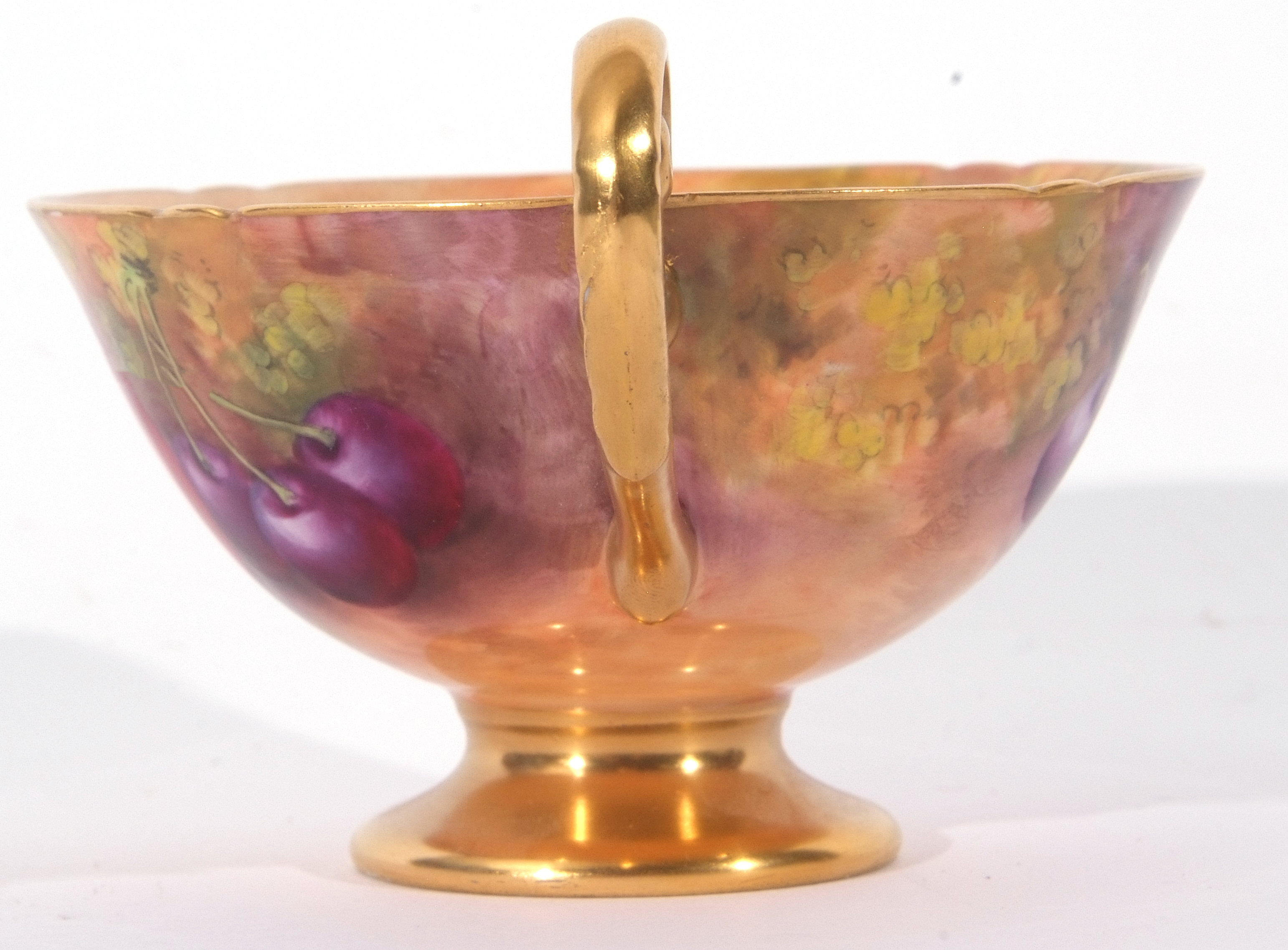 Royal Worcester cup and saucer, both decorated with fruit by Harry Ayrton, signature to cup and - Image 6 of 10