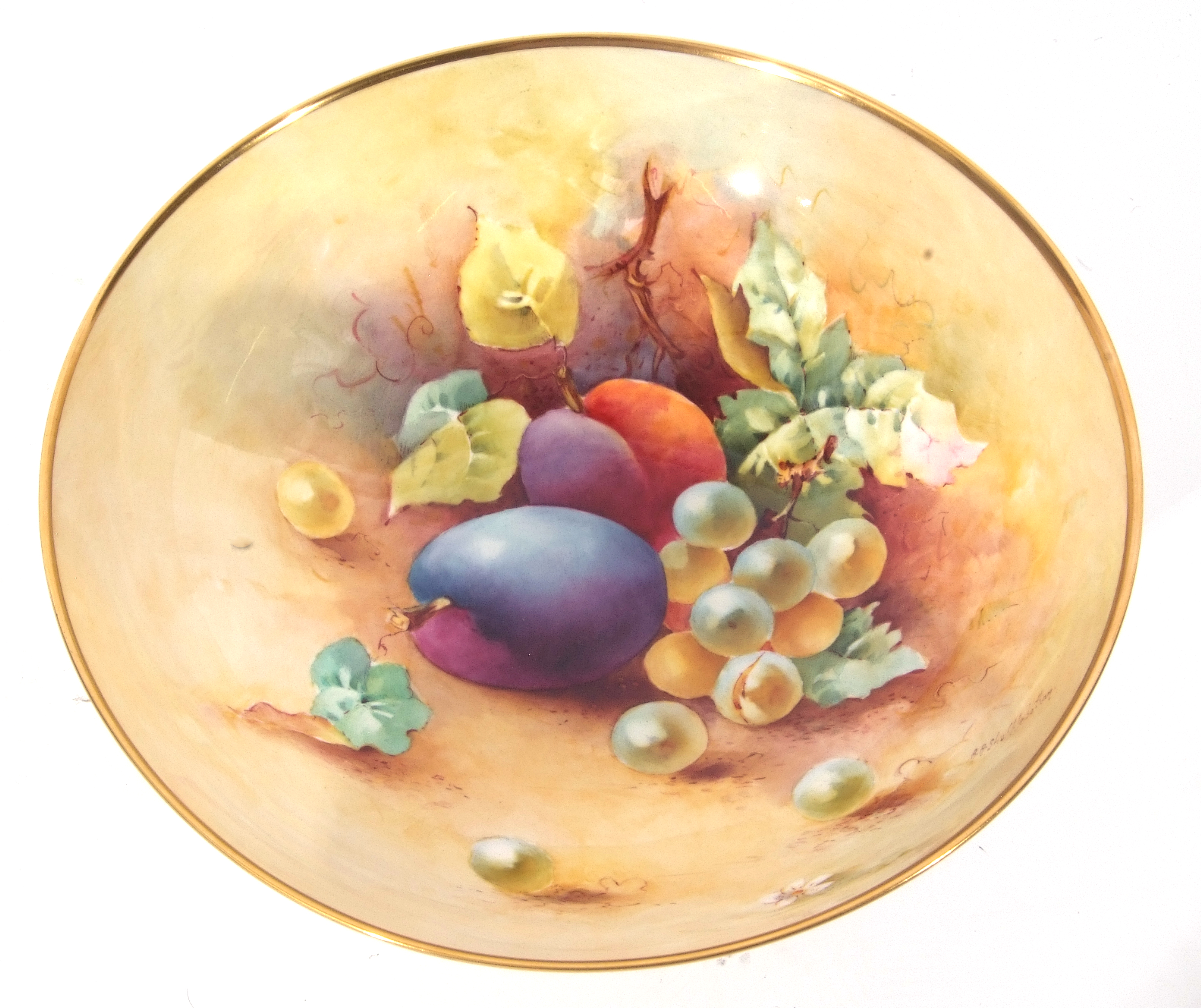 Caverswall plate with painted fruit decoration by R A Shufflebotham, limited editition 6/30, 23cm - Image 5 of 6