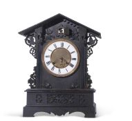 19th century Black Forest cuckoo clock fitted with brass movement, striking on a coiled gong, the