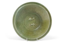 Longquan celadon bowl the centre with two fish, possibly Song dynasty, 22cm diam