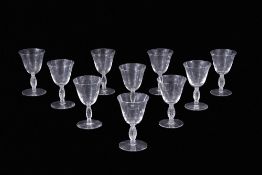 Group of 10 Lalique wine glasses all with thistle moulded stems, (10)