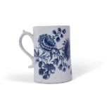 Lowestoft porcelain tankard with a printed underglaze blue design of flowers and butterflies, 12cm