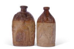 Mrs Caudle salt glazed spirit flask impressed with heads of Mr & Mrs Caudle, the reverse with Miss