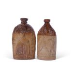 Mrs Caudle salt glazed spirit flask impressed with heads of Mr & Mrs Caudle, the reverse with Miss