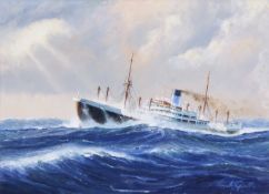 Kenneth Grant (British b.1934), the merchant ship Lycaon in high seas. Oil on canvas, signed, 40 x