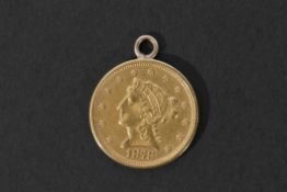 USA 2 1/2 dollar gold coin dated 1878, mounted now as a pendant, g/w 4.2gms