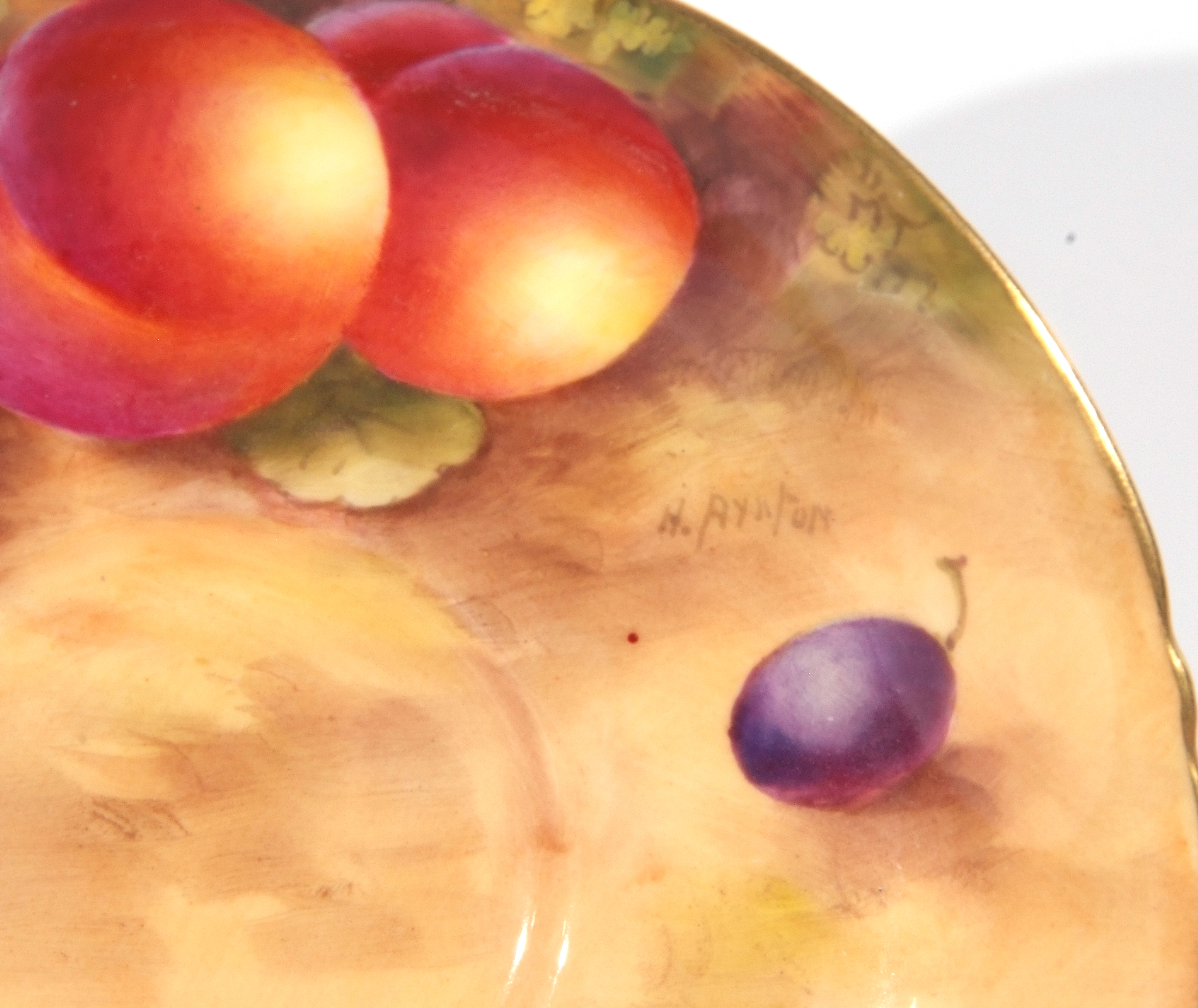 Royal Worcester cup and saucer, both decorated with fruit by Harry Ayrton, signature to cup and - Image 3 of 10