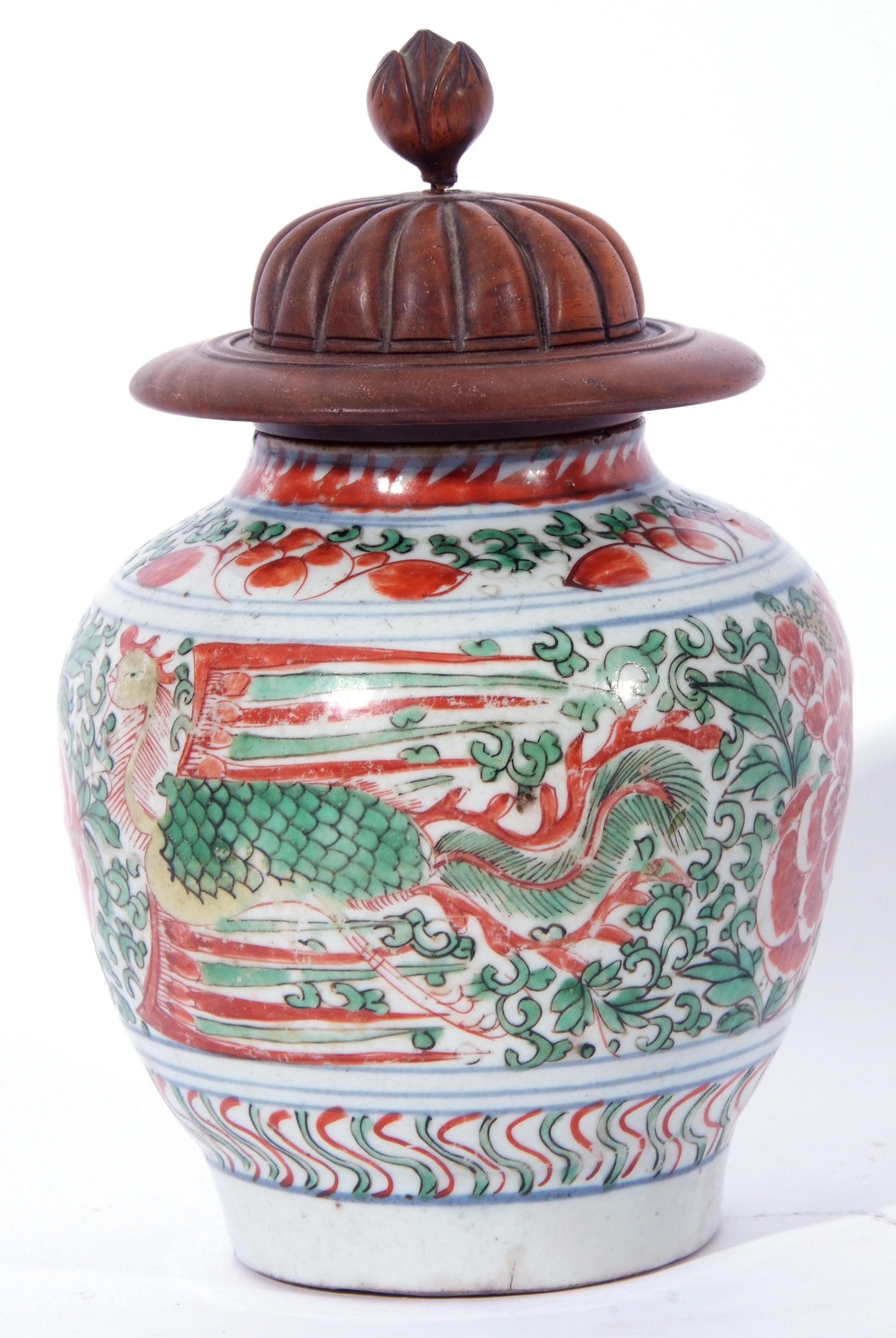 Ceramic jar, possibly Middle Eastern, decorated in iron red and green enamels with a Ming type - Image 4 of 9