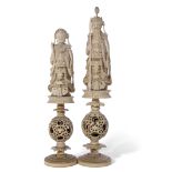 Chinese 19th century export ivory chess pieces of the King and Queen modelled as the Emperor and