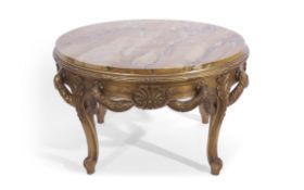 Late 19th century carved gilt wood circular hall table in rococo style with inset marble top, 88cm