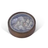 19th century French circular copper box and lid, the push-on lid featuring coloured lithograph