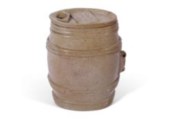 Salt glaze spirit barrel, the top impressed "Green Makers, Lambeth", 14cm high