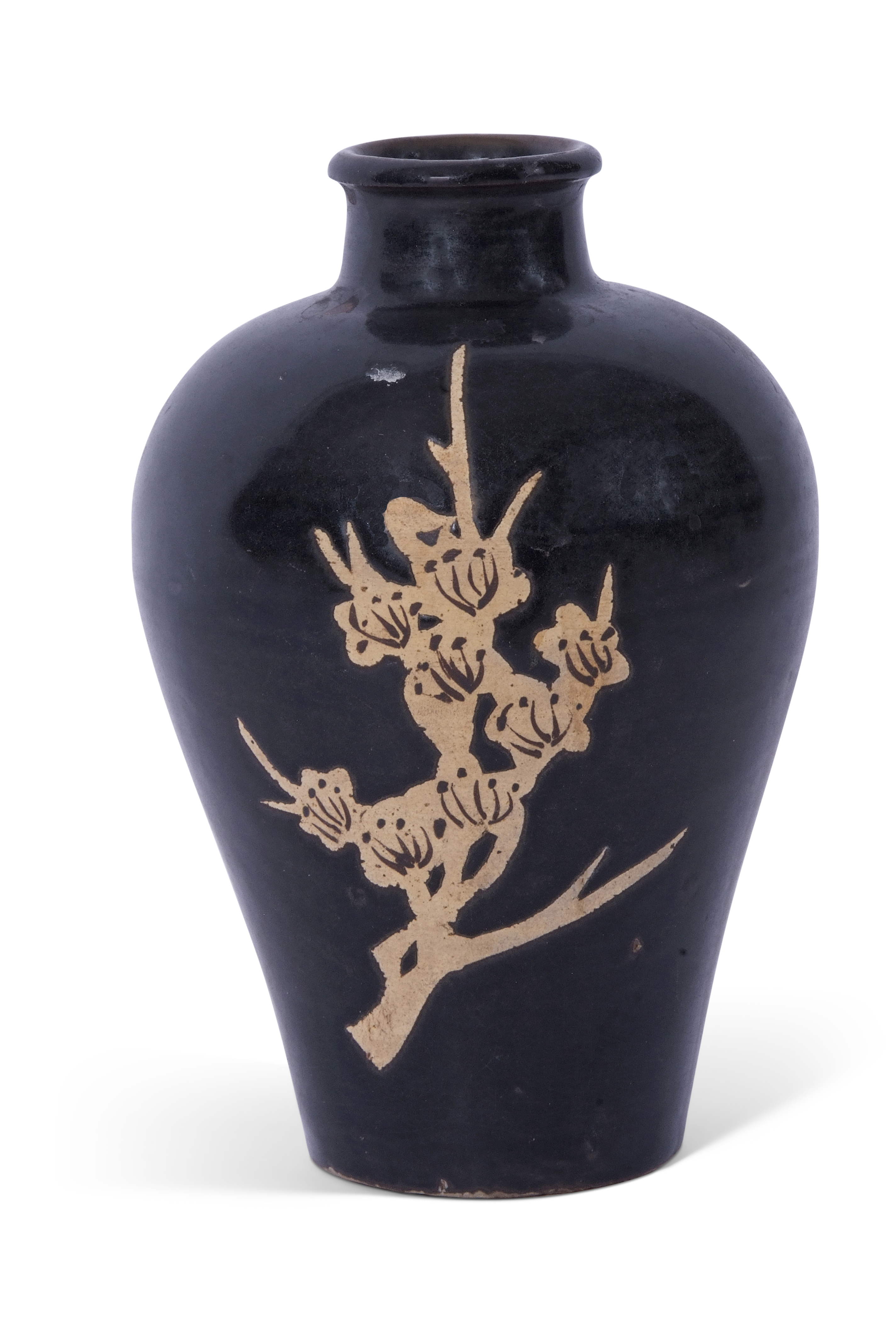 Chinese pottery Jizhou ware plum blossom vase with resist decoration of plum blossom on a black