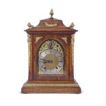 Late 19th century oak cased bracket clock, the case with applied floral metal mounts and a glazed