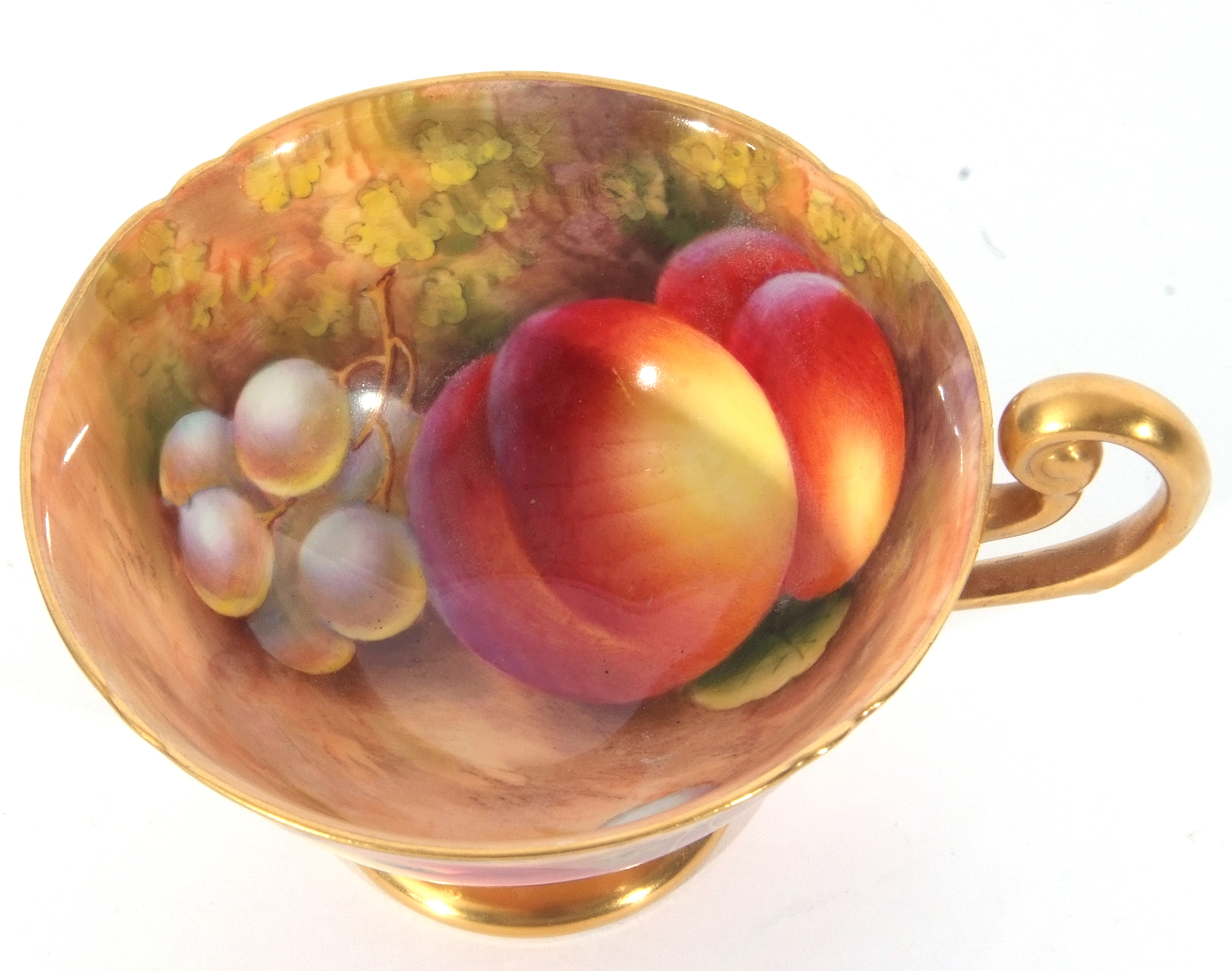 Royal Worcester cup and saucer, both decorated with fruit by Harry Ayrton, signature to cup and - Image 8 of 10