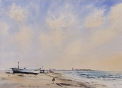 Adrian Taunton (British, b.1939), 'Early Morning Aldeburgh Beach'. Watercolour on paper, signed