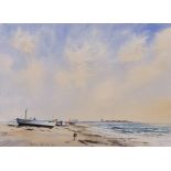 Adrian Taunton (British, b.1939), 'Early Morning Aldeburgh Beach'. Watercolour on paper, signed