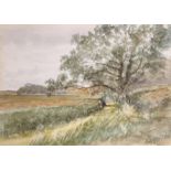 Charles Harmony Harrison (British, 1842-1902), An English Landscape with hedgerows. Watercolour on