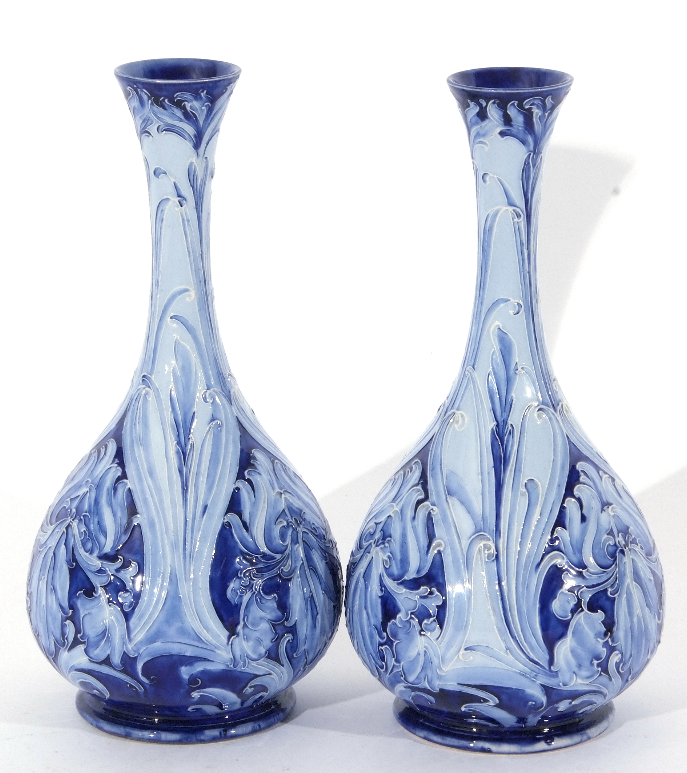 Good pair of early Moorcroft Florian ware vases, the pear shaped bodies with tube lined floral - Image 3 of 5