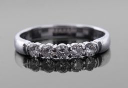 Platinum five stone diamond ring featuring five round brilliant cut diamonds, 0.50ct approx,