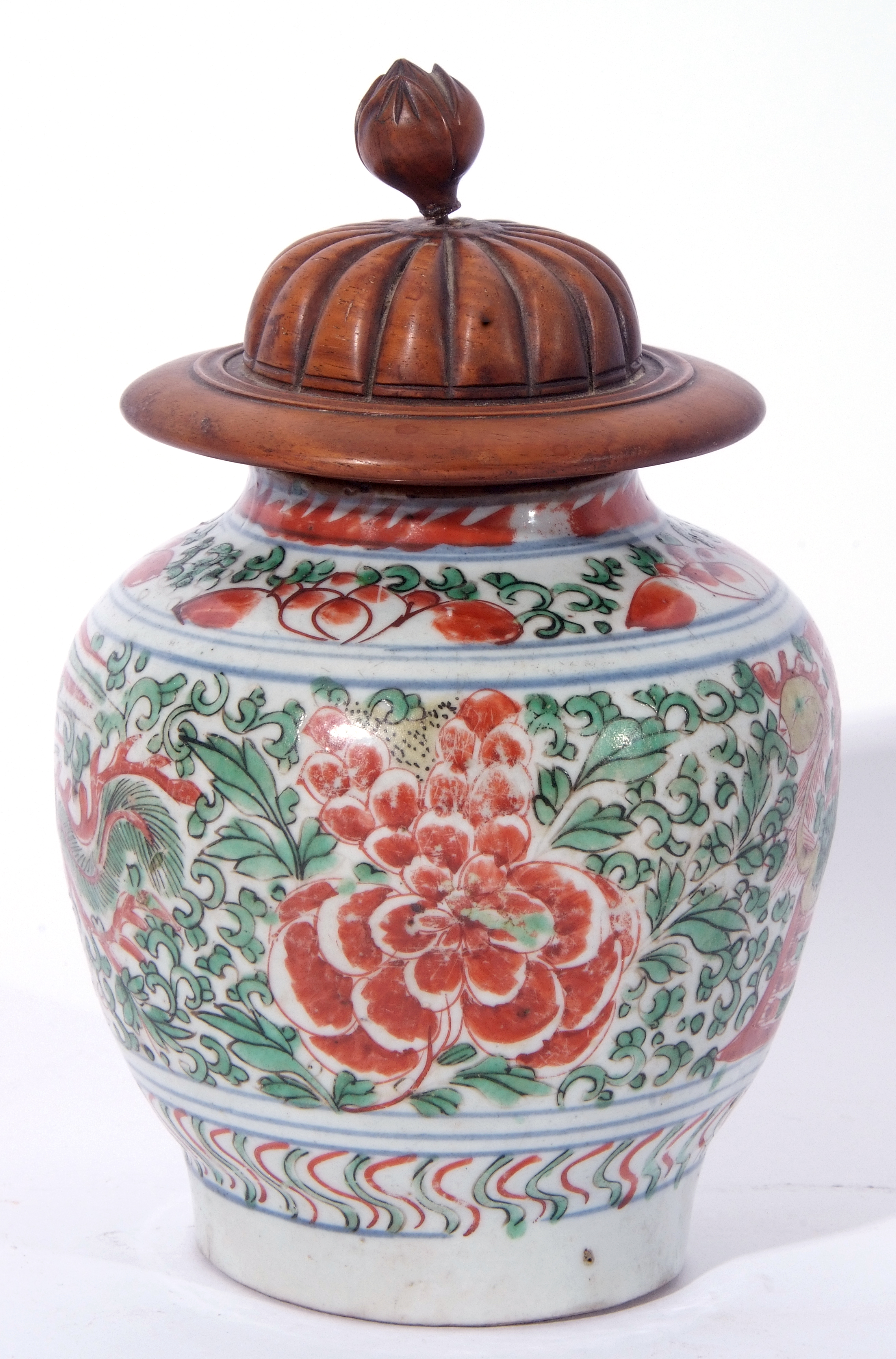 Ceramic jar, possibly Middle Eastern, decorated in iron red and green enamels with a Ming type - Image 3 of 9