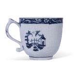 Early Lowestoft porcelain cup, the body moulded with lattice and flower heads encompassing